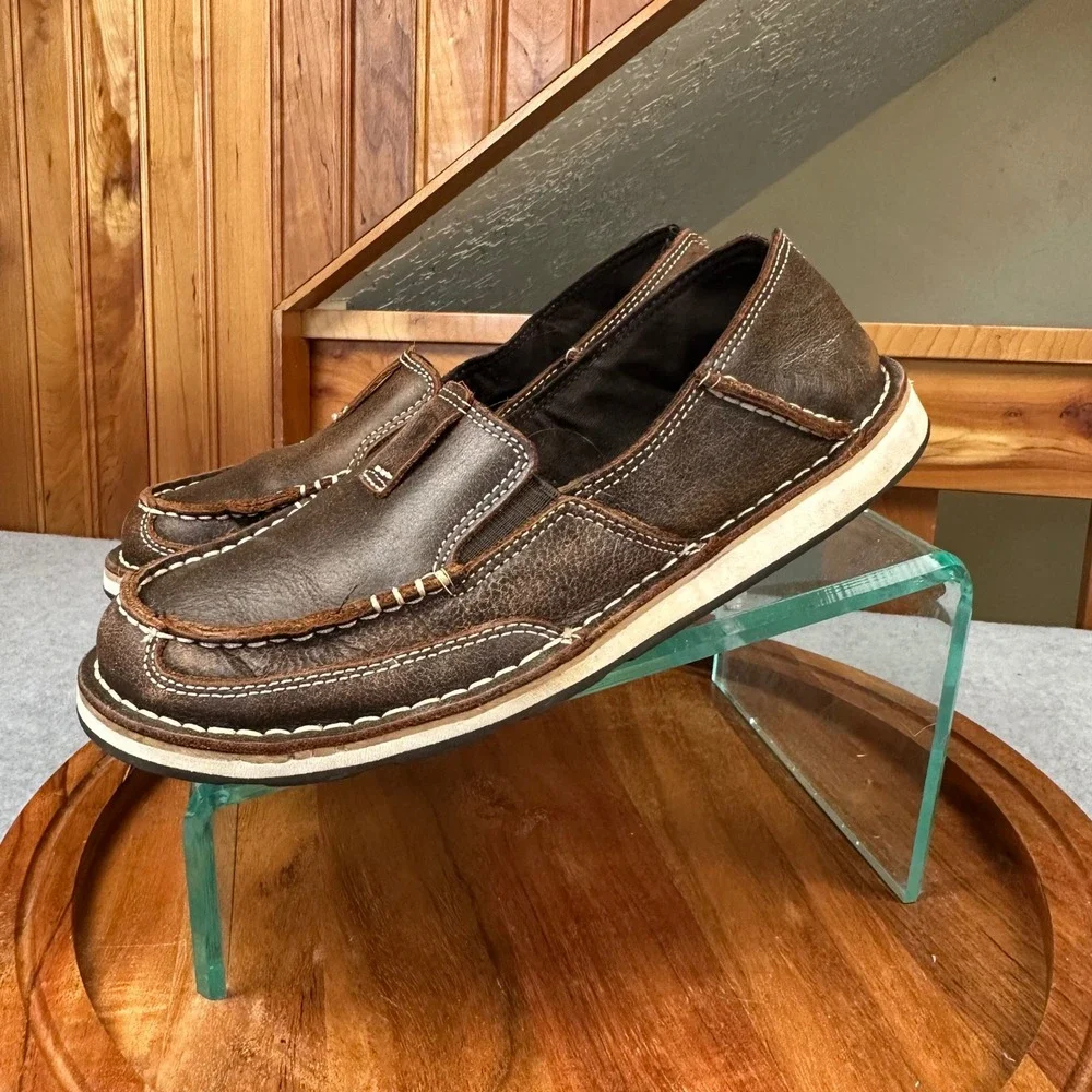 Ariat Bomber Cruiser Brown Distressed Leather Moc Toe Slip On Loafers Womens 8.5